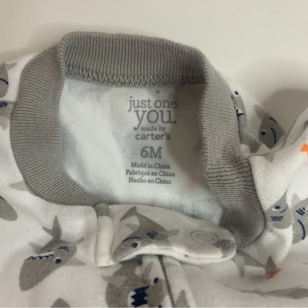 Carter's White and Gray Shark Print Footie